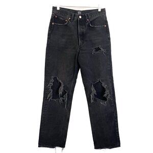 BDG Premium High-Waisted Relaxed Straight Jean Distressed Black Denim size 27